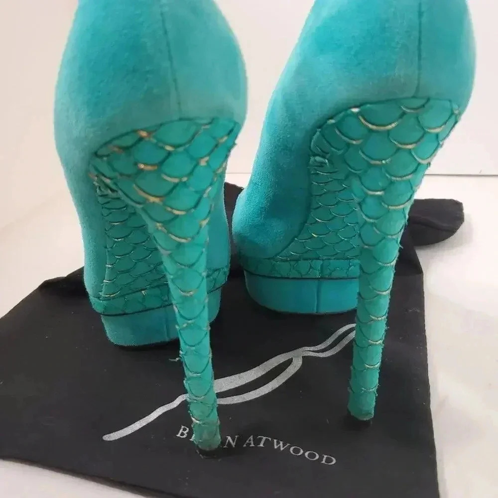 Brian Atwood Turquoise Mermaid Platforms Pumps 8 - Picture 2 of 8
